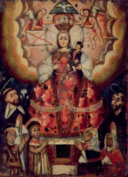 Madonna mit Christuskind, St. Dominikus, St. Franziskus und indianischen Verehrern